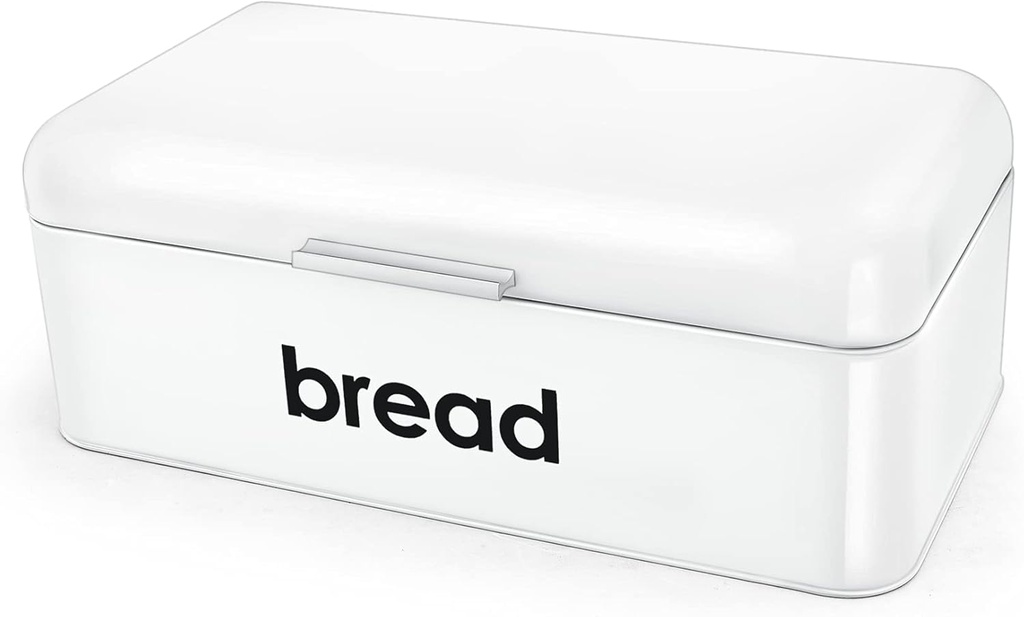 P&P CHEF Bread Box(16.5" x 9"), Teal Bread Bin For Kitchen Counter, Storage Loaf/Doughnut/Cake/Biscuit/Baked Goods, Smooth Surface &Sturdy Handle & Air Holes, White