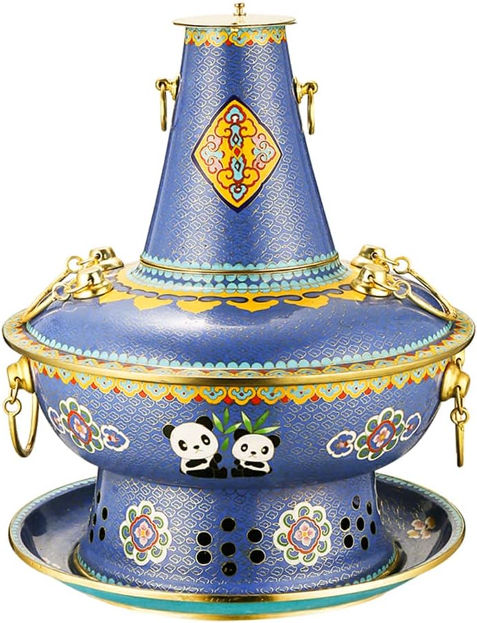 Electric Carbon Dual-Purpose Copper Hot Pot, Anti-Oxidation Thickened Charcoal Sturdy and Durable Double-Ring Heating, Family Dinner Party Hot Pot,36cm