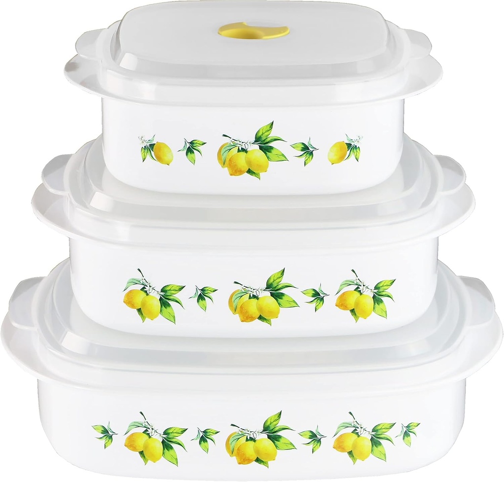 Reston Lloyd Nesting Microwave Containers, Set of 3, Adjustable Steam Vents, Airtight, Meal Prep, BPA-Free Plastic- Freezer & Dishwasher Safe, Cookware & Food Storage, Anyday Cookware, Fresh Lemons