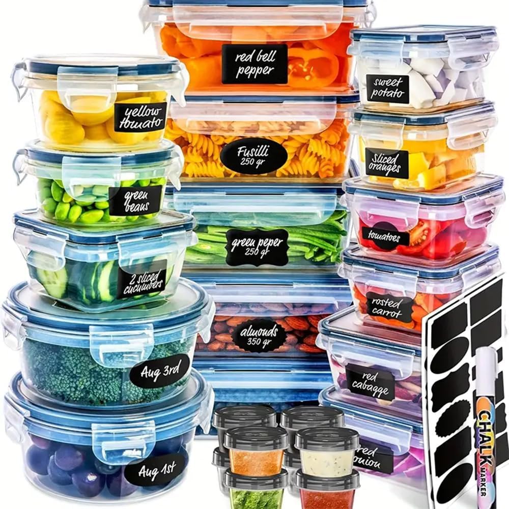 48-Piece Meal Prep Containers Set With Airtight Lids,BPA Free Food Storage Containers For Leftovers Leakproof Stackable Freezer/Microwave/Dishwasher Safe (24, Rectangular+Roud)
