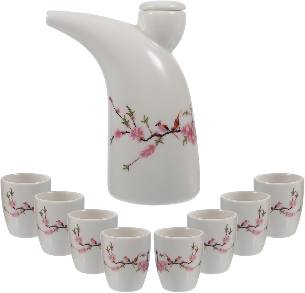 Kichvoe 1set Ceramic Traditional Rice Wine Pot with Sake Cups Elegant Kettle for Sake and Spirits for Weddings and Gatherings Easy to Clean and Maintain