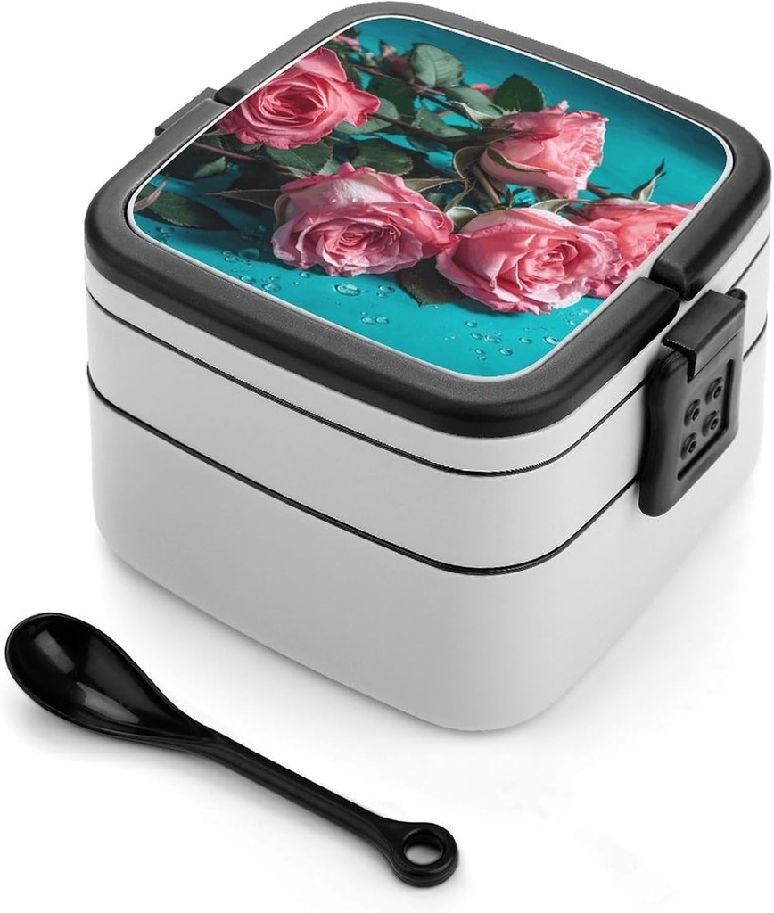 Bento Box for Adult Roses on Table Bento Lunch Box with 2 Compartments Stackable Lunch Container Reusable Food Storage Container Meal Prep Snack Containers