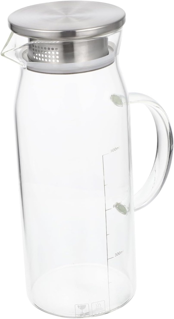 Heat Resistant Glass Water Pitcher Beverage Jug for Iced Tea Juice Cold Drinks Refrigerator Safe Cooling Container for Family Use and Entertaining