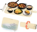 Upgrade Food Warming Mat - Electric Warming Tray with 6 Temperature Setting and 6 Hours Timer,Full Surface Graphene Heating Food Warmer,Roll Up Heating Tray for Buffet,Creamy White