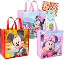 Disney Mickey & Minnie Mouse Tote Bag Set - 3 Classic Disney Reusable Grocery Bags, Travel Totes, for Party Favor Supplies, Plus Stickers