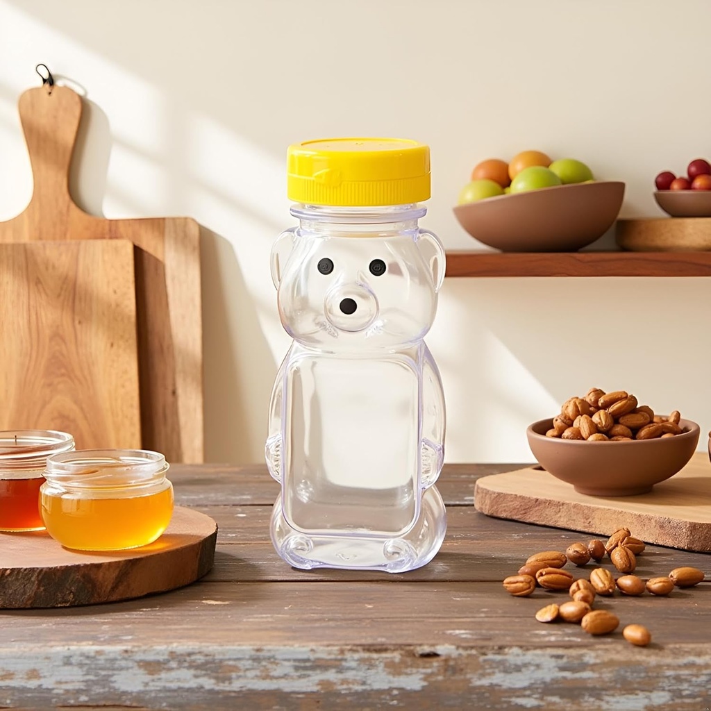 Yellow Plastic Bear Honey Bottle Jars, Empty Honey Squeeze Bottle with Flip-top Lid for Storing and Dispensing,Flap Caps for Storing and Dispensing,Kitchen Utensils and Gadgets(8 Oz)