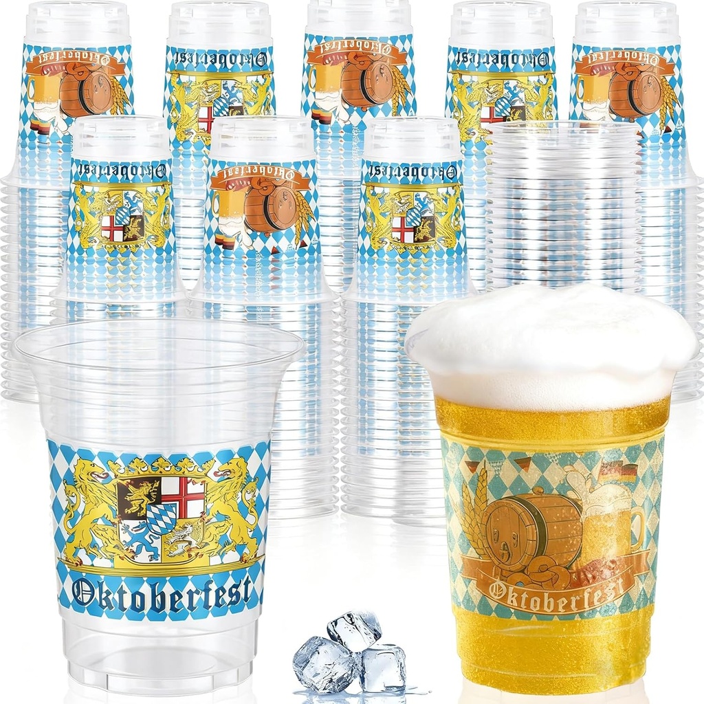 100 Pcs Oktoberfest Cups,16 oz Disposable Oktoberfest Plastic Cups October German Beer Blue Bavarian Festival Beverage Drinking Cups for Party Supplies
