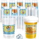 100 Pcs Oktoberfest Cups,16 oz Disposable Oktoberfest Plastic Cups October German Beer Blue Bavarian Festival Beverage Drinking Cups for Party Supplies
