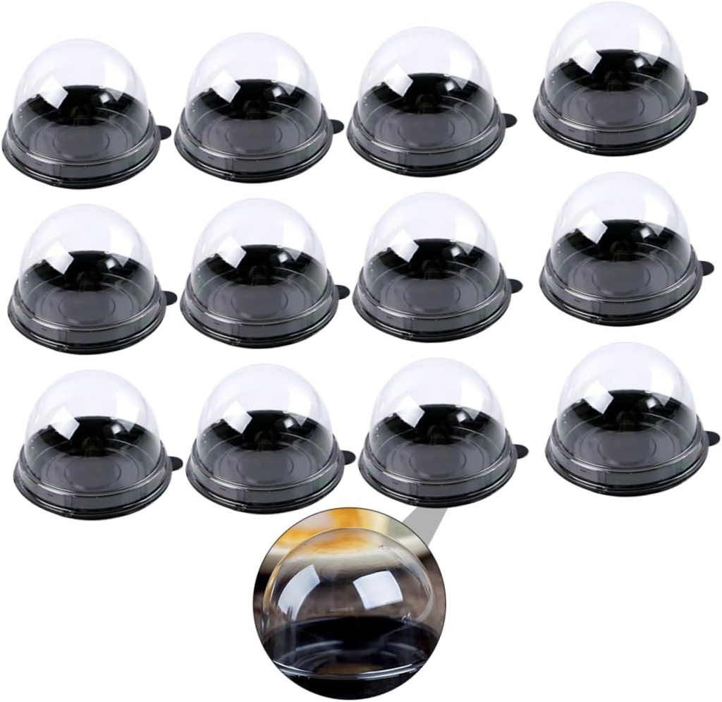 200pcs Plastic Round Moon Cake Tray Box Holder Bakery Packing Box Black Bottom Design for Home Use for Pastries and Desserts