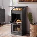 ONG Storage Wood Bin, Wooden Bread Storage Bins, Decorative Potato and Onion Storage Bin, Potato Bin with Grocery Section, Wooden Vegetable Storage Box with Lid,Black