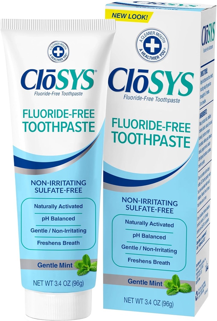 CloSYS Fluoride Free Toothpaste, 3.4 Ounce, Travel Size, Gentle Mint, TSA Compliant, Whitening, Enamel Protection, Sulfate Free