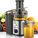QCen Juicer Machine, 500W Centrifugal Juicer Extractor with 3” Wide Mouth Feed Chute for Fruits & Vegetables, Easy to Clean, Stainless Steel, BPA-Free