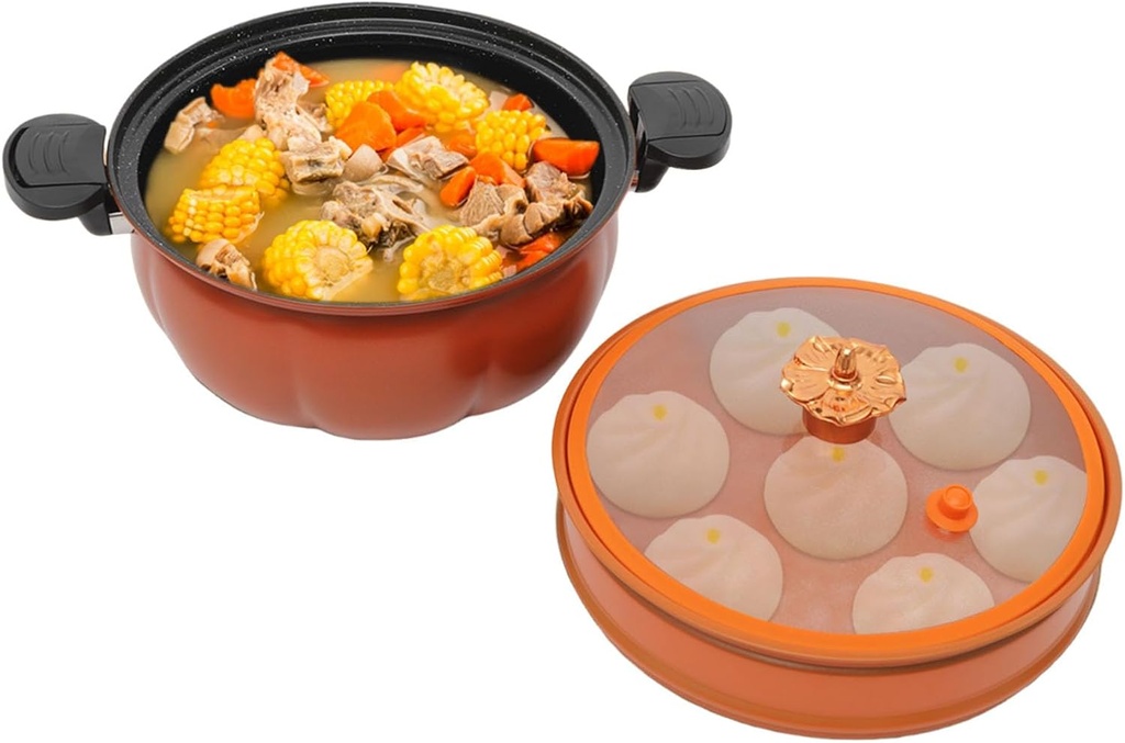 8L Micro Pressure Cooker with Steamer, Pumpkin Shaped Pressure Cooking Pot for Various Stoves, Micro Pressure Cooking Pot for Home Kitchens, Dormitories, Flats (Orange)