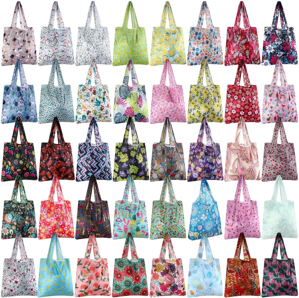 Geyee 40 Pcs Grocery Reusable Shopping Bag Bulk Foldable Kitchen Waterproof Heavy Duty Tote Handle for Gift Party Purse