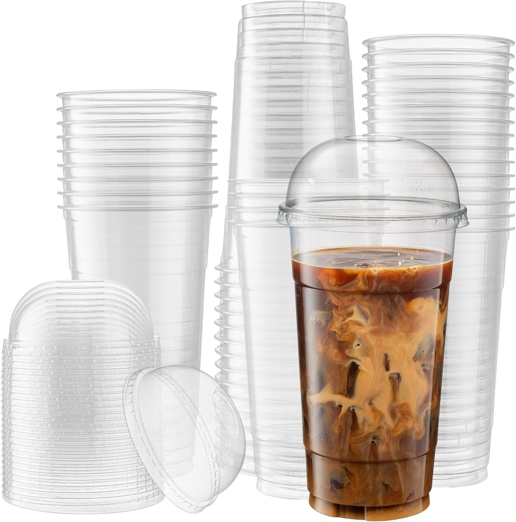 [50 Sets - 32 Oz] Crystal Clear PET Plastic Cups With Dome lids for Iced Coffee, Milkshake, Cold Drinks, Slush Cups, Smoothy's, Slurpee, Party's, Plastic Disposable Cups