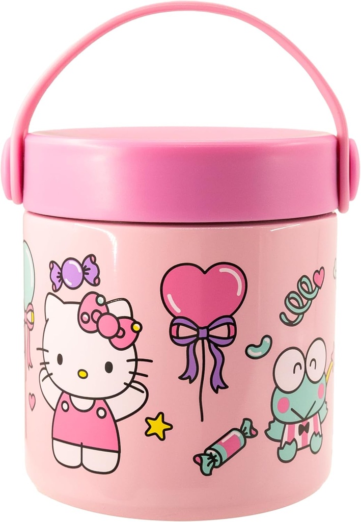 Sanrio Hello Kitty and Friends Insulated Soup Container for Kids | 12oz Thermo Food Jar with Handle Featuring Hello Kitty, Kuromi, Keroppi | Leakproof Stainless Steel Lunch Jar | Ages 3+