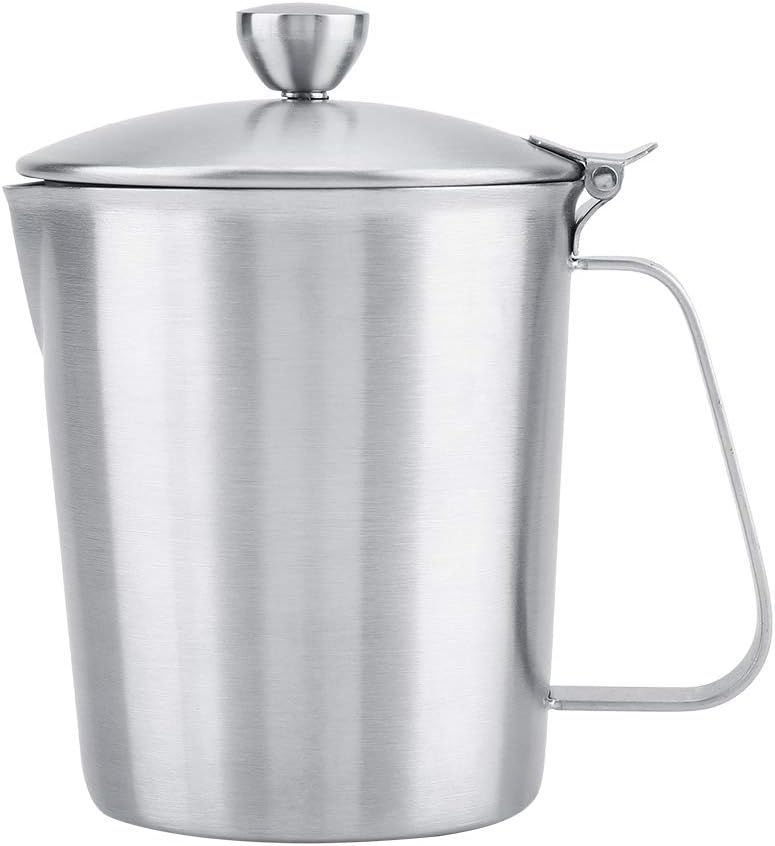 Stainless Steel Milk Frothing Pitcher, Large Stainless Steel Measuring Cup with Cover Milk Frothing Cup Coffee Cup Milk Pitcher for Iced Tea, Hot, Cold Water, Homemade Juice (500ML)