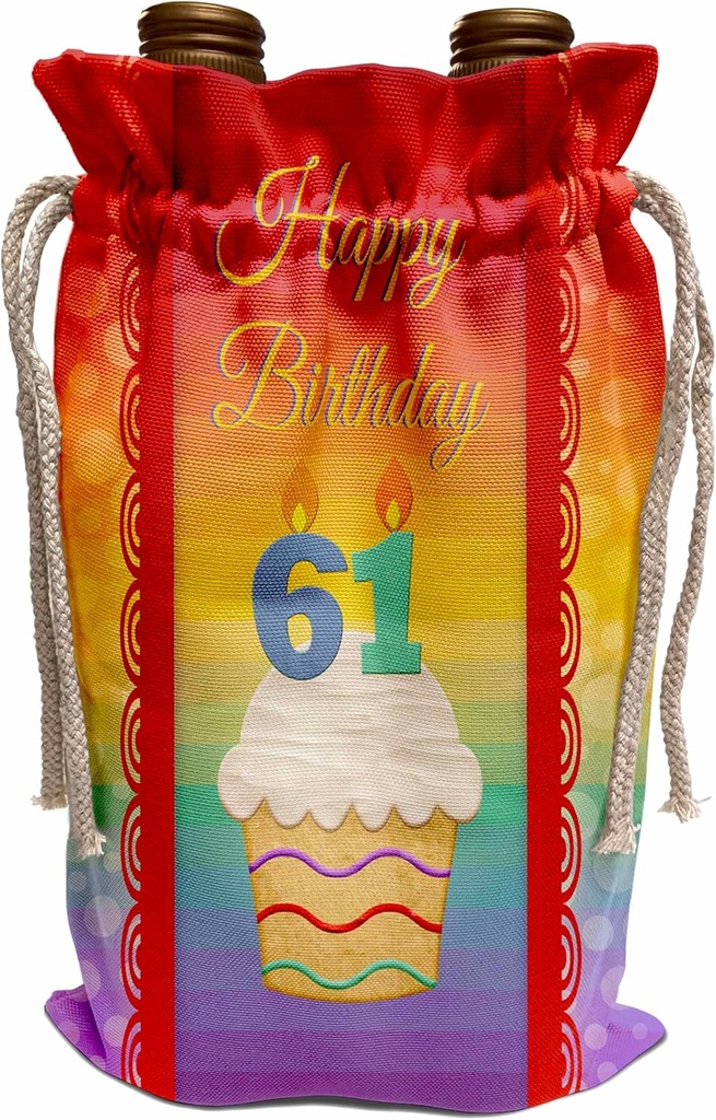 Wine Bag - Cupcake with Number Candles, 61 Years Old Birthday Birthday Design