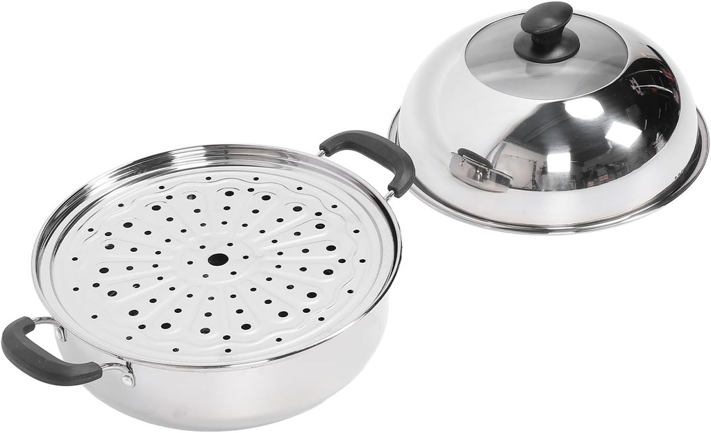 Steamer Pot for Cooking, Stainless Steel Sauce Pan Multipurpose Steaming Pot with Lid, Thickened 2 Tier Steaming Cookware for Fish Seafood Steamed Buns
