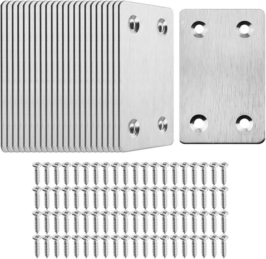Pack of 20 Flat Metal Straight Brace Bracket 0.06inch Thickness Metal Flat Straight Mending Plates Fixing Corner Brace ,2.4inch x 1.5 inch