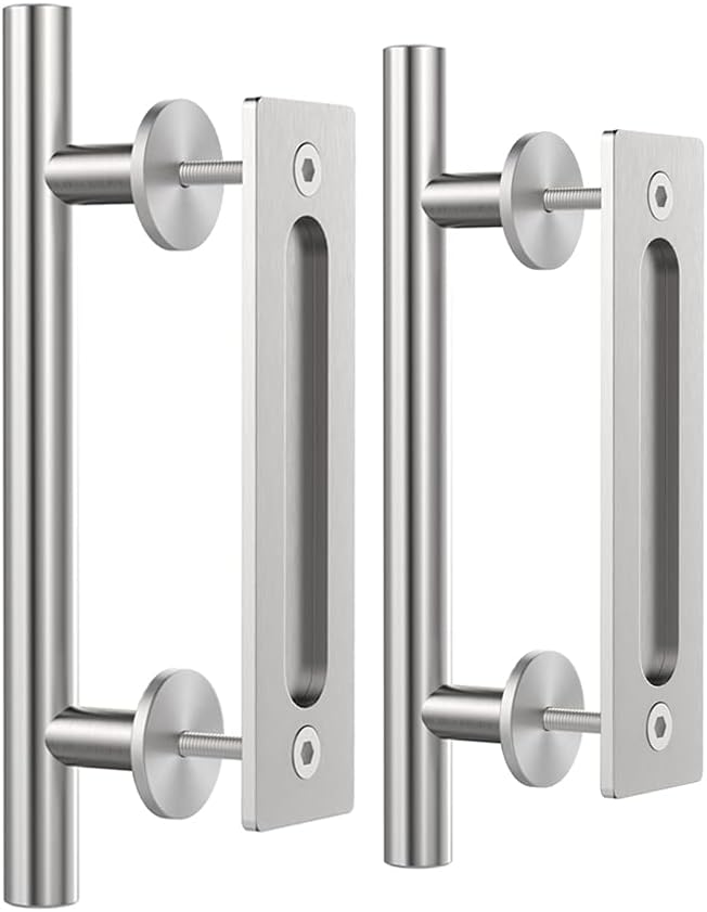 ZEKOO 12'' Sliding Barn Door Handle Hardware Two-Side Design Brushed Finish Stainless Steel Garden Gate Shed Pull Handle (2PCS)