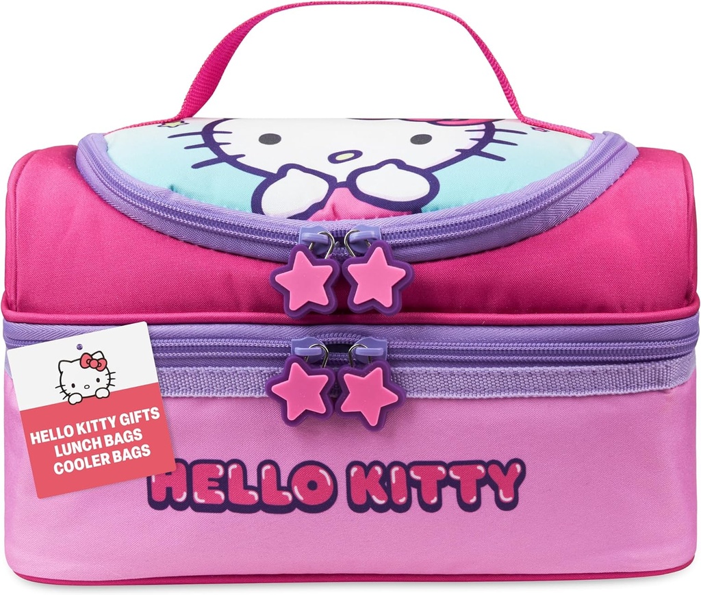 Get Trend Hello Kitty Lunch Bag Anime Insulated Lunch Box with Two Compartments for Picnic Snacks Cooler Bag Gifts for Kids (Pink Hello Kitty)