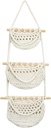 3 Tier Hanging Basket for Fruits Vegetable Potato Handwoven Kitchen Storage Beige 10", 12", 13" x 35"