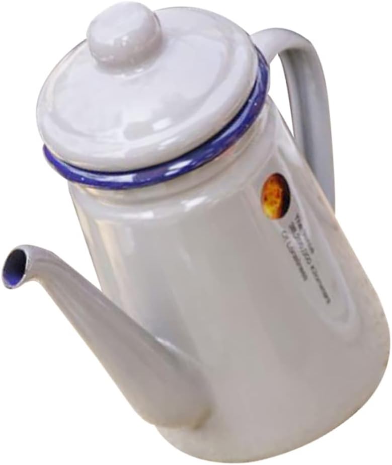 GLEAVI 1100ml Enamel Coffee Pot Fine Spout Heavy-Duty Camping Kettle Pour-Over Coffee Maker Suitable for Outdoor Use for Enthusiasts