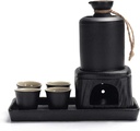 8-Piece Sake Set with Tray and Warming, Black Ceramic Wine Glass Set, Quaint Texture Sake Set for Warm/Cold Sake Service, Gift for Family and Friends