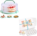 Ohuhu Cake Carrier with Lid and Handle+Ohuhu Cupcake Containers, Upgraded Thicken 6 Pack 12 Count Cupcake Boxes