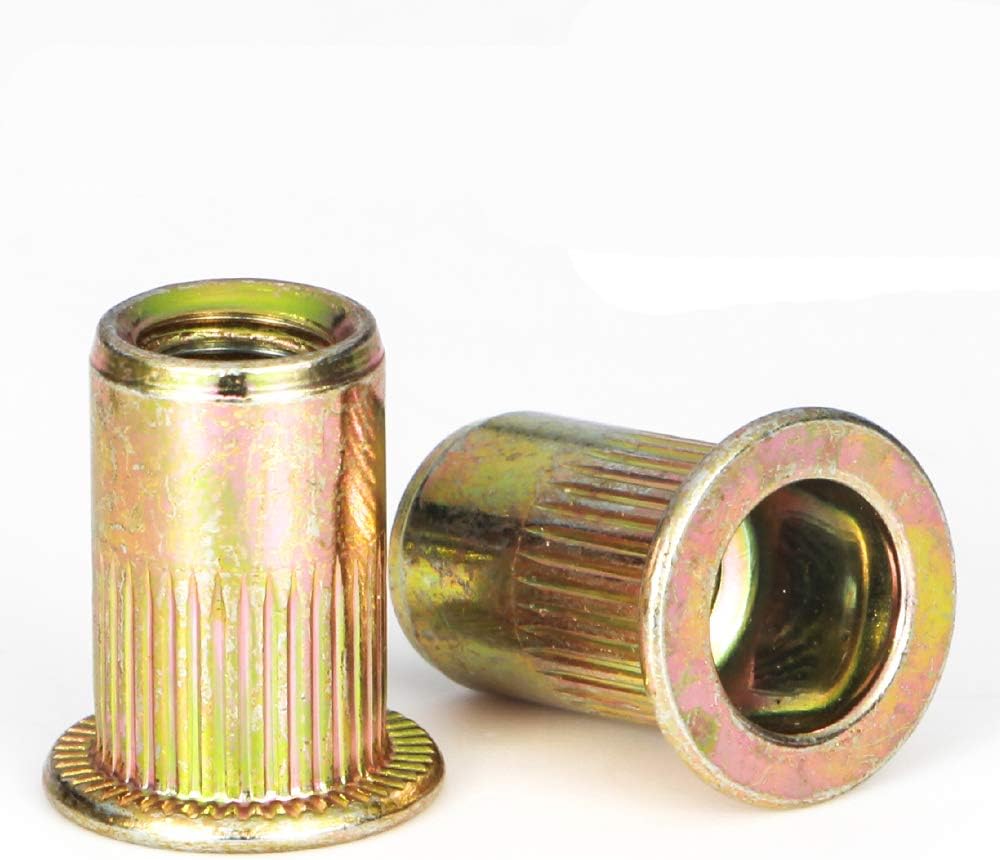 Rivet Nut, LOKMAN 20 Pieces 1/2-13UNC Carbon Steel Flat Head Rivnut Threaded Insert Nut, Knurled Body (1/2''-13)