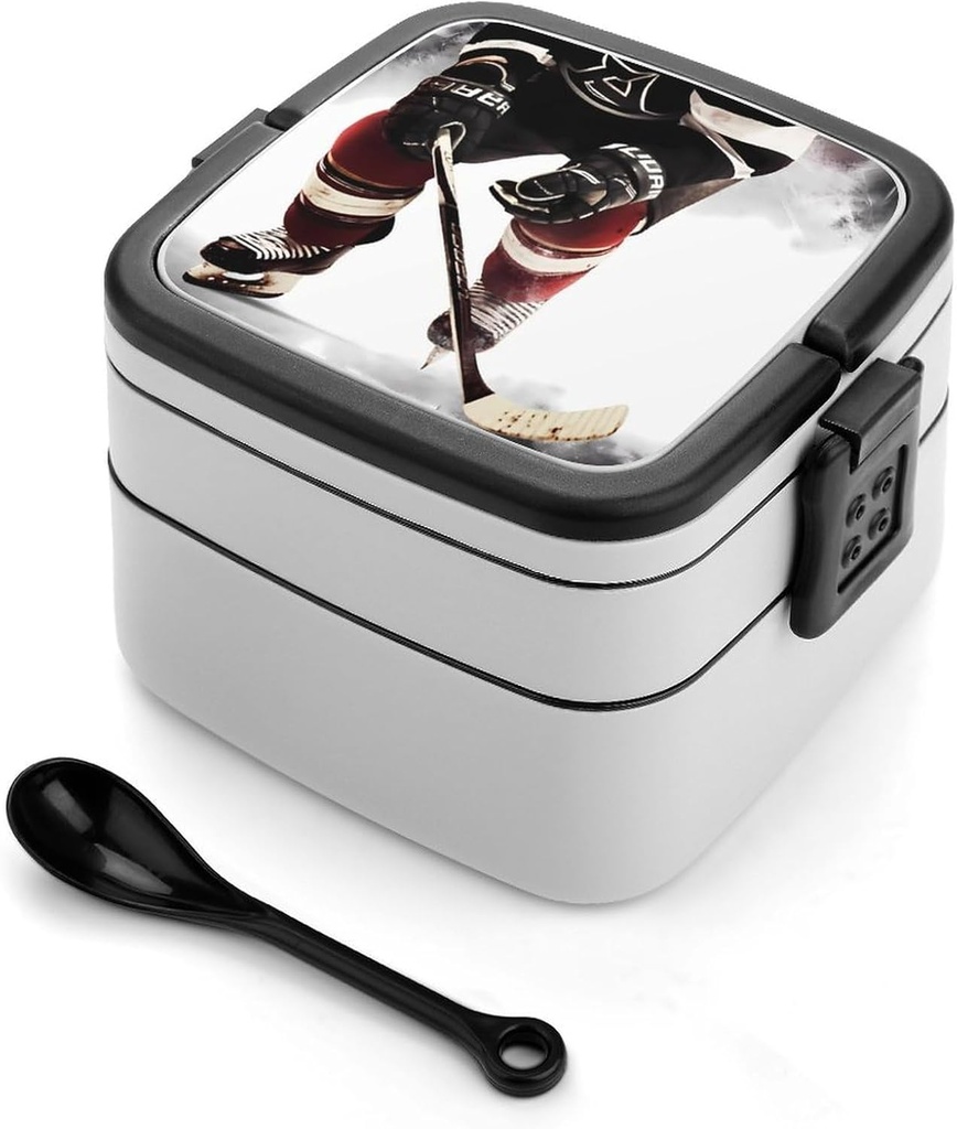 Ice Hockey Pattern Bento Box Adult Lunch Box for Men Women Leak-Proof Lunchbox with Spoon 2 Compartment Large Lunch Container for Work Dining Camping, XB0602028