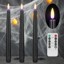 Black Flameless Taper Candles with Remote, Real Wax Halloween Candles, 9.6 Inch Battery Operated Led Candlesticks for Party Home Festival Decor, 3 Pack