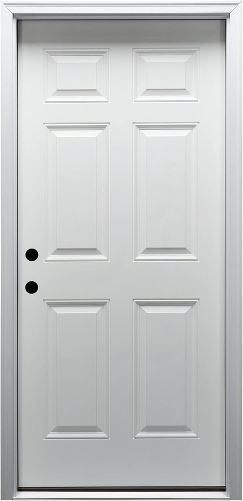National Door Company, Steel, Primed, Right-Hand Inswing, No Glass, 6-Panel, Single Prehung Front Door, 36" x 80"