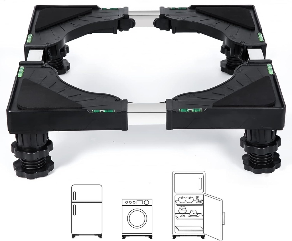 Nefish Mini Fridge Stand Universal Raised Base Adjustable Refrigerator Stands with 4 Strong Feet Washing Machine Pedestal Multi-Functional Bases for Dryer (Black)