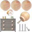 12 Pack Wood Ball Knobs - 1-1/2 inch Round Natural Wooden Furniture Knobs for Cabinet, Dresser, Wardrobe, Cupboard, Kitchen, Door Pulls and Handles