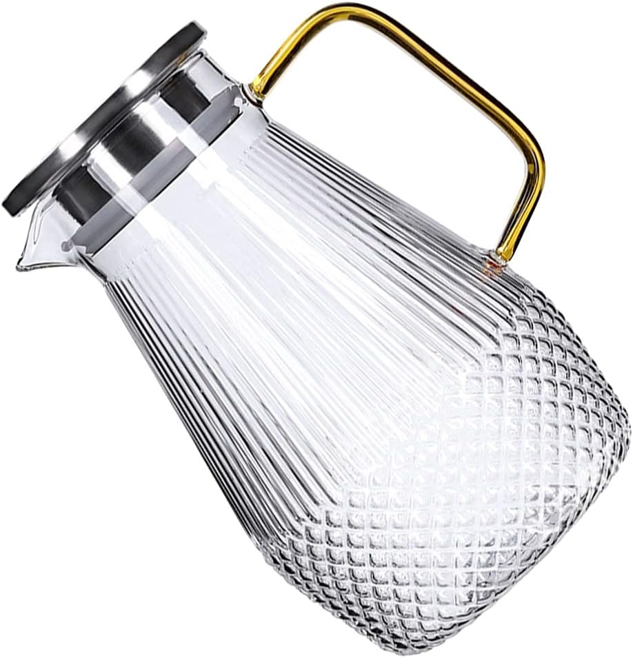 DOITOOL Large Iced Tea Pitcher 1500ml Glass Juice Pitcher Diamond Pattern Cold Water Jug for Party and Home
