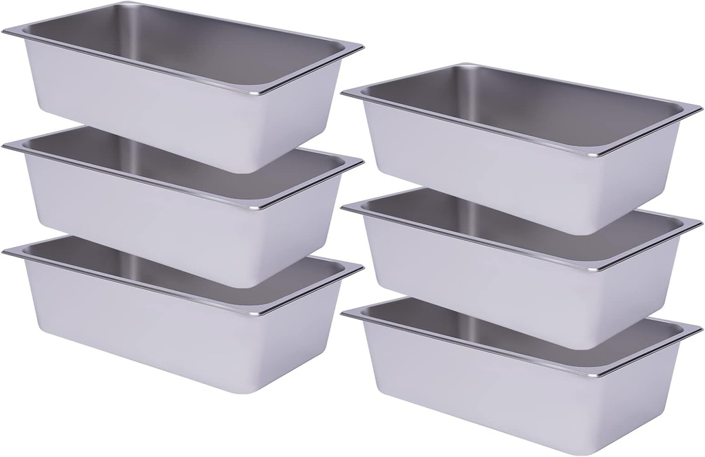 6 Pack Hotel Pans 6" Deep Steam Table Pan Full Size 20.9" L x 13" W Commercial Hotel Pan Stainless Steel Catering Food Pans
