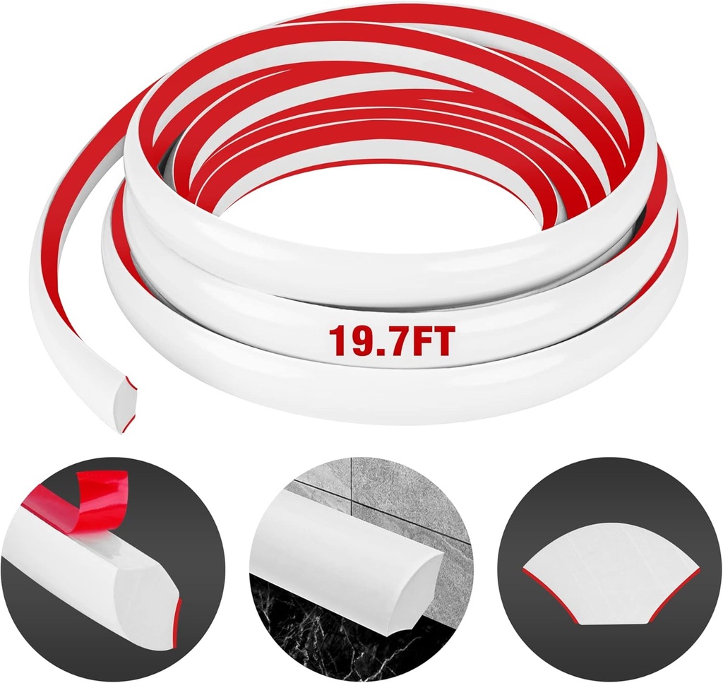 Flexible Quarter Round Molding Self Adhesive (White, 19.7 Ft) Peel and Stick Flexible Corner Molding Trim Caulk Strip for Ceiling, Molding, Wall Corner, Tile Edge, Countertop Cabinet Edge