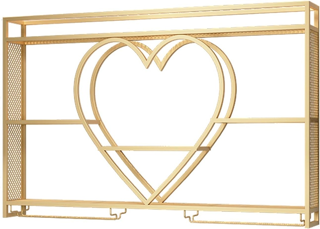 Modern Wine Rack Wall Mounted with Wine Glass Holder,Iron Bar Shelves,Hanging Bar Shelf,Liquor Bottle Display Shelf,Metal Wine Storage Racks for Home Bar Kitchen Decor Wine Cellar,Black/Gold