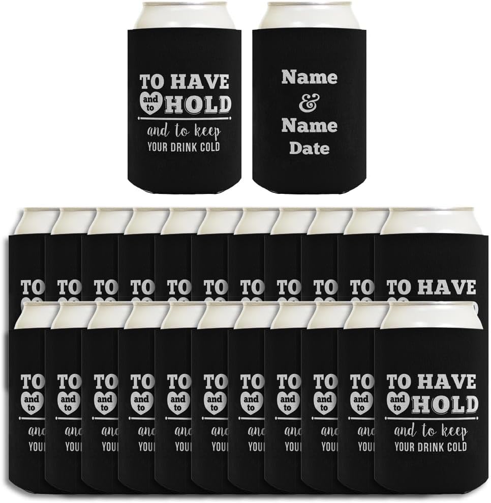 Wedding Guest Favors Have Hold Keep Drink Cold Names & Date 24-Pack Personalized Can Drink Thermocoolers Party Pack Black