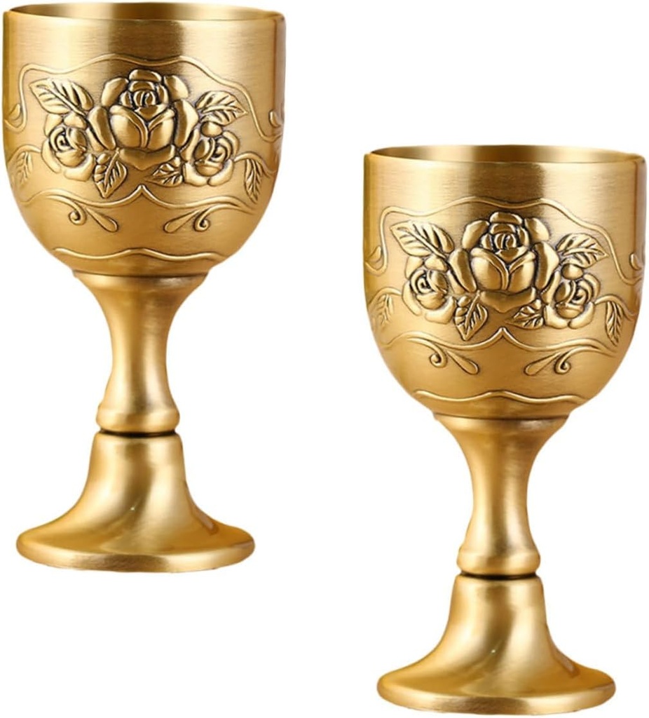 Unomor 2pcs Vintage Floral Embossed Goblet Mini Whiskey Shot Glass for Home Bar Parties and Celebrations Elegant Design for Alcohol Beer and Cocktails