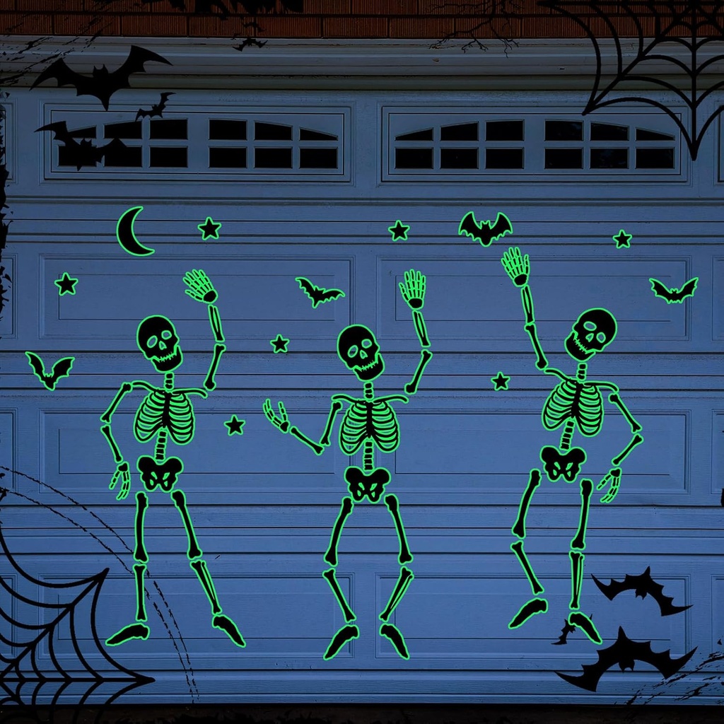 Halloween Skeleton Garage Door Magnets Glow in The Dark Skull Magnetic Sticker Decor Halloween Garage Door Decorations Magnets Black Spooky Decoration