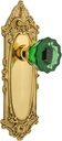 Nostalgic Warehouse 721278 Victorian Plate Crystal Emerald Glass Door Knob in Polished Brass, Passage 2.375