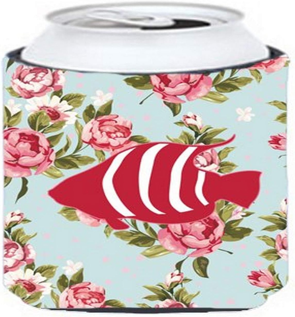 Caroline's Treasures BB1020-RS-BU-CC Fish Shabby Chic Blue Roses Can or Bottle Hugger, Blue Cooler Washable Drink Sleeve Collapsible Beverage Insulated Holder, Can Hugger, Multicolor