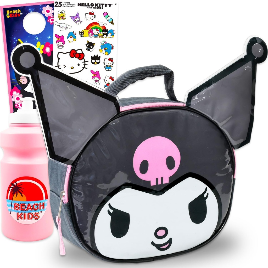 Kuromi Lunch Box for Girls Set - Bundle with Sanrio Lunch Bag Plus Stickers, Water Bottle, More | Kuromi Lunchbox for School