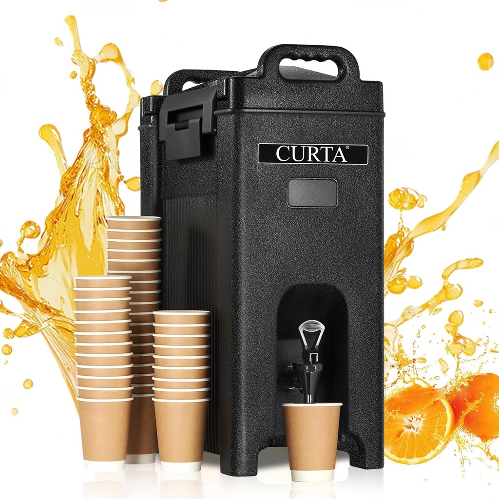 CURTA 5-Gallon Insulated Beverage Dispenser- Hot and Cold Drink Container with Ergonomic Handle, Stand & Leak-Proof Lock, Commercial Drink Pitcher for Coffee, Juice, Lemonade, Parties,Events