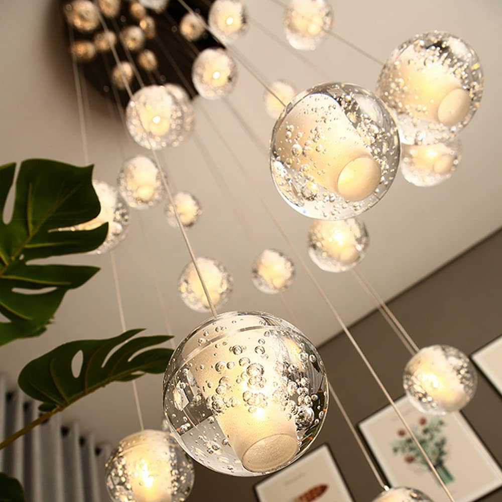 Modern Chandeliers Crystal Ball Led Raindrop Multi Pendant Lights Ceiling Lamp for Stairs Living Room Hotel Hallway Foyer Entryway