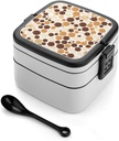 Brown Polka Dot Pattern Bento Box with Compartments Double Layer Bento Lunch Box with Spoon And Handle All-in-One Adult Lunchbox Leakproof Lunch Container for Work Picnic Travel