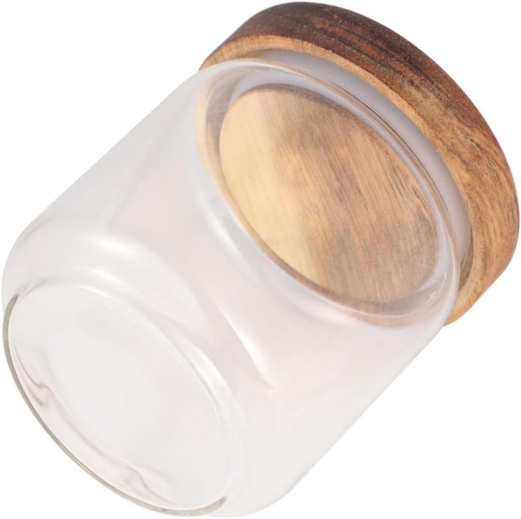 High Borosilicate Glass Candy Jar with Wooden Lid Thick Transparent Storage Container for Grains Nuts Tea and Snacks Portable Food Storage Tank with Strong Seal Bottle